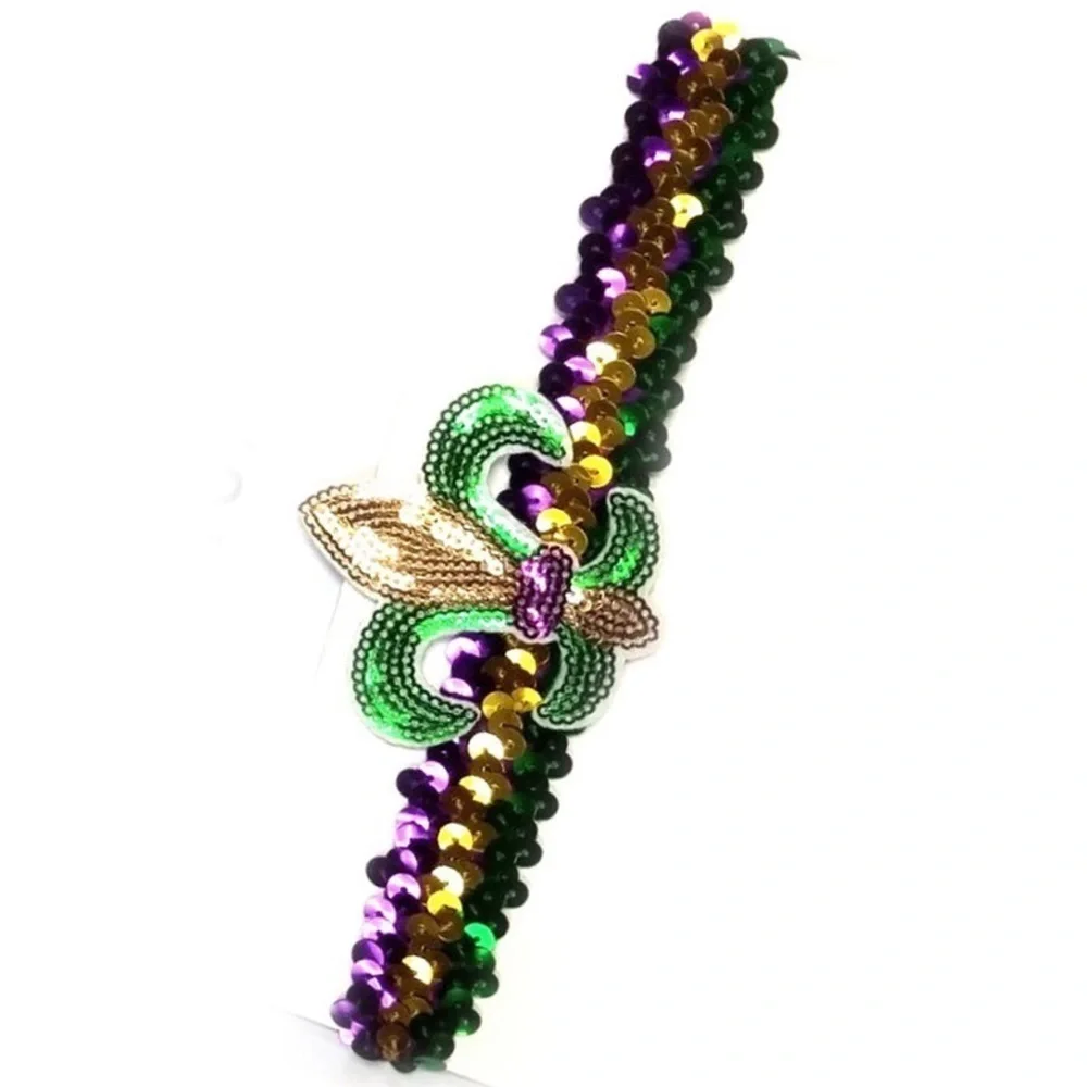 🎭Mardi Gras Fleur De Lis Sequined Headband 5121